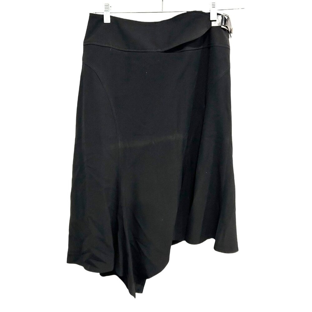 Larry Levine Black Asymmetrical Stretch Skirt With Side Buckle Detail Size 8